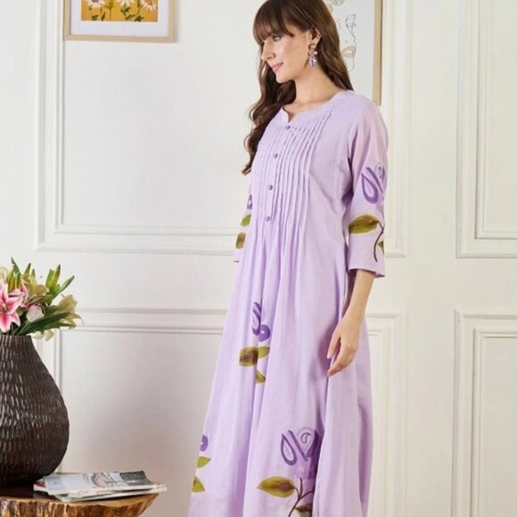 Floral Printed Cotton Kurta with Trousers Set S-2XL | Ethnic Wear Gift for Her - Picture 1 of 4